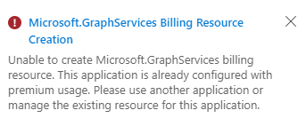 Screenshot that shows an error for the already existent billing resource.