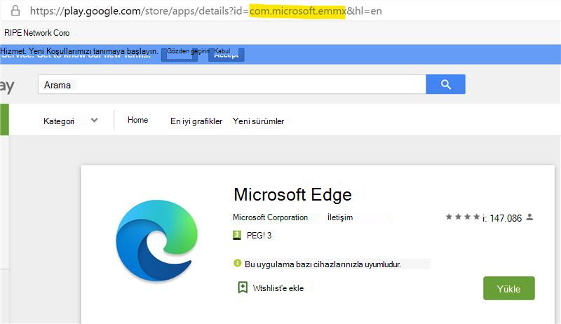 Google Play Store'daki URL'de uygulama paketi kimliğini alın.