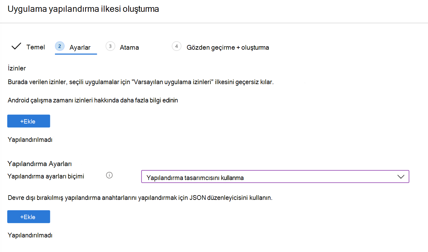 Yapılandırma Designer kullanarak Microsoft Intune bir uygulama yapılandırma VPN ilkesi oluşturun. Örnek.