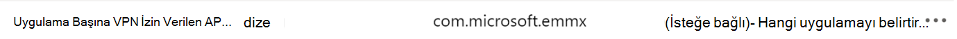 yapılandırma Designer kullanarak Microsoft Intune bir VPN uygulaması yapılandırma ilkesine izin verilen uygulama paketi kimliklerini girin.