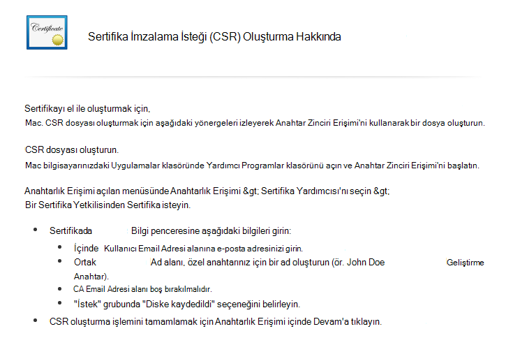 CSR oluşturma yönergelerini okuma