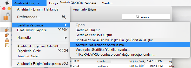 Anahtar Zinciri Erişimi'nde Sertifika Yetkilisinden sertifika isteme