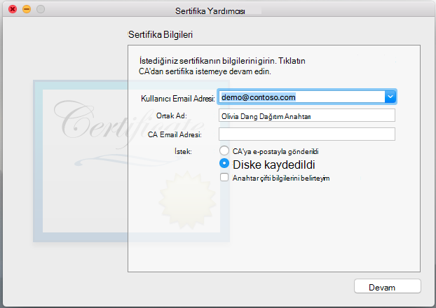 İstediğiniz sertifikanın bilgilerini girin