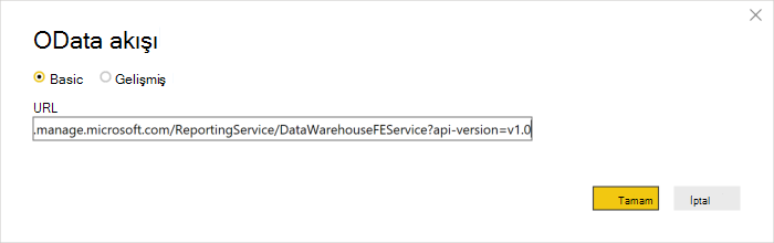 Kiracınızın Intune Data Warehouse için OData akışı.