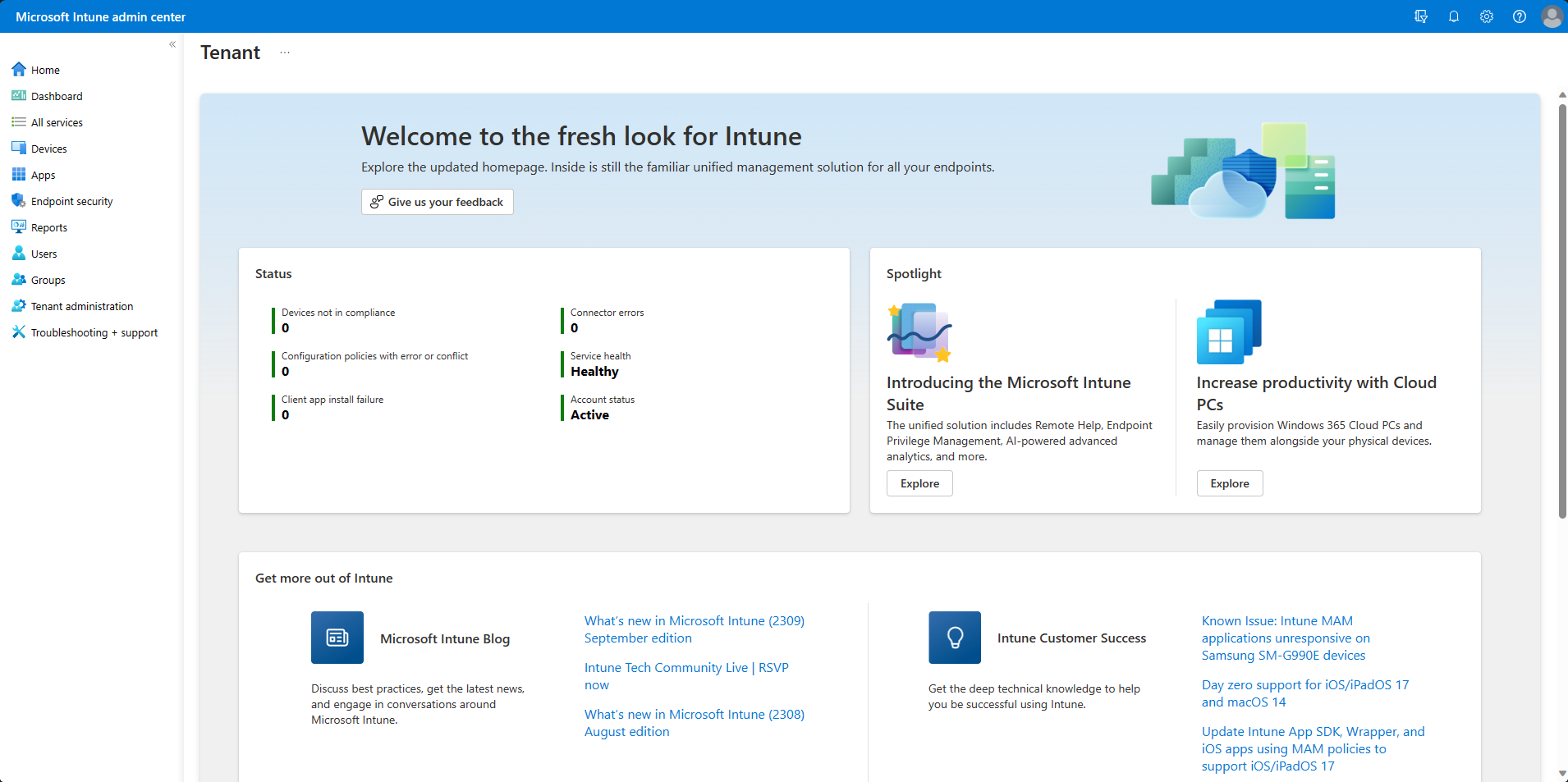 Giriş sayfasında, Microsoft IntuneMicrosoft Intune ve IntuneIntune admin center'daki cihaz yapılandırma profilleriyle ilgili hataları veya çakışmaları görmek için hata veya çakışma içeren ilkeleri seçin.