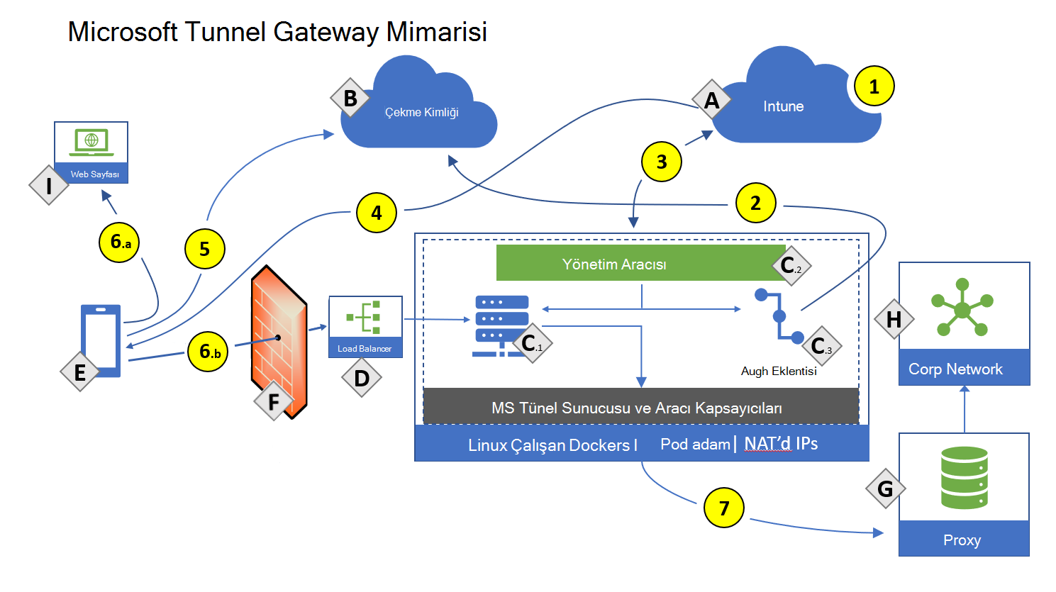 Microsoft Tunnel Gateway mimarisinin çizimi