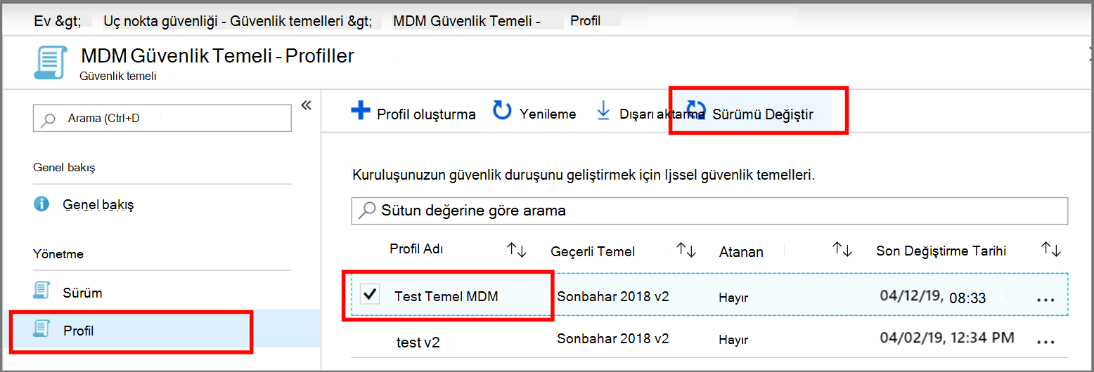 Temel seçimini gösteren ekran yakalama.
