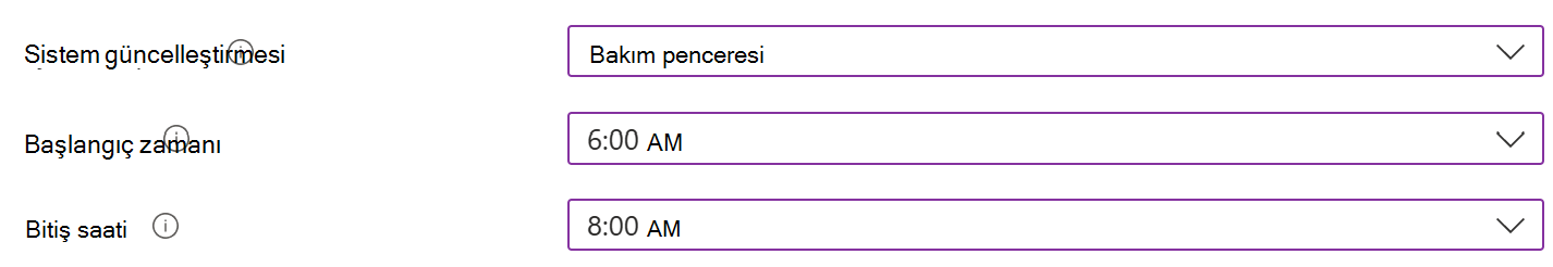 Microsoft Intune yönetim merkezinde Android Kurumsal cihazlar için bakım penceresi bulunan sistem güncelleştirme ayarını gösteren ekran görüntüsü.