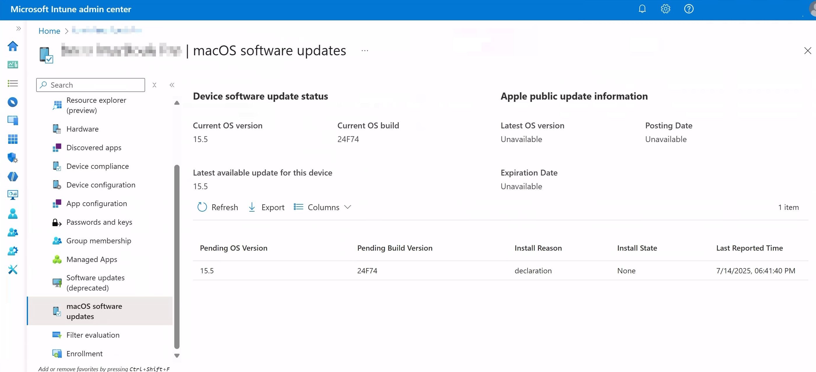 MacOS cihazı için cihaz başına raporu gösteren ekran görüntüsü