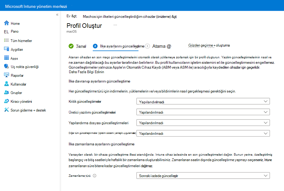 İlke ayarlarını güncelleştir sayfasının ekran görüntüsü.