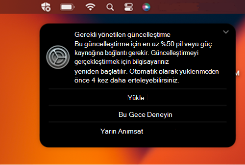 MacOS Apple cihazında gerekli güncelleştirme için örnek bildirim istemi.