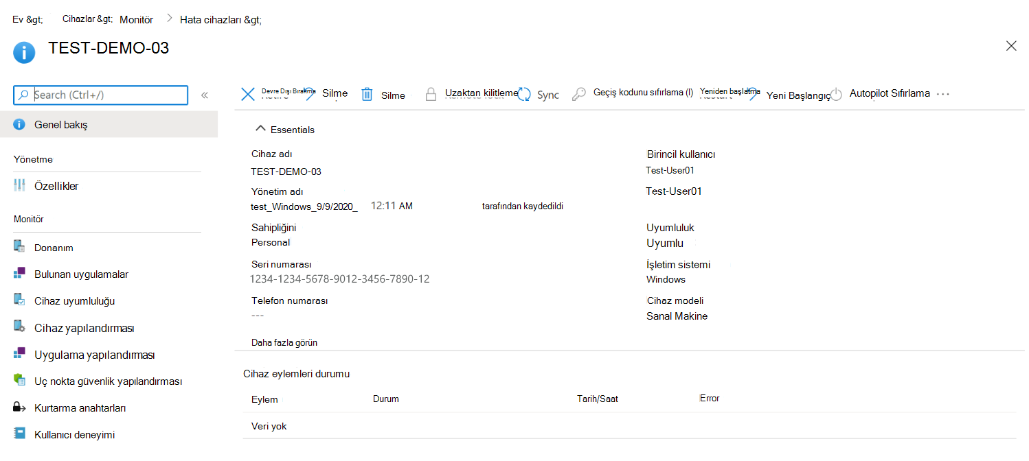 Cihaz sayfasını görüntüleme