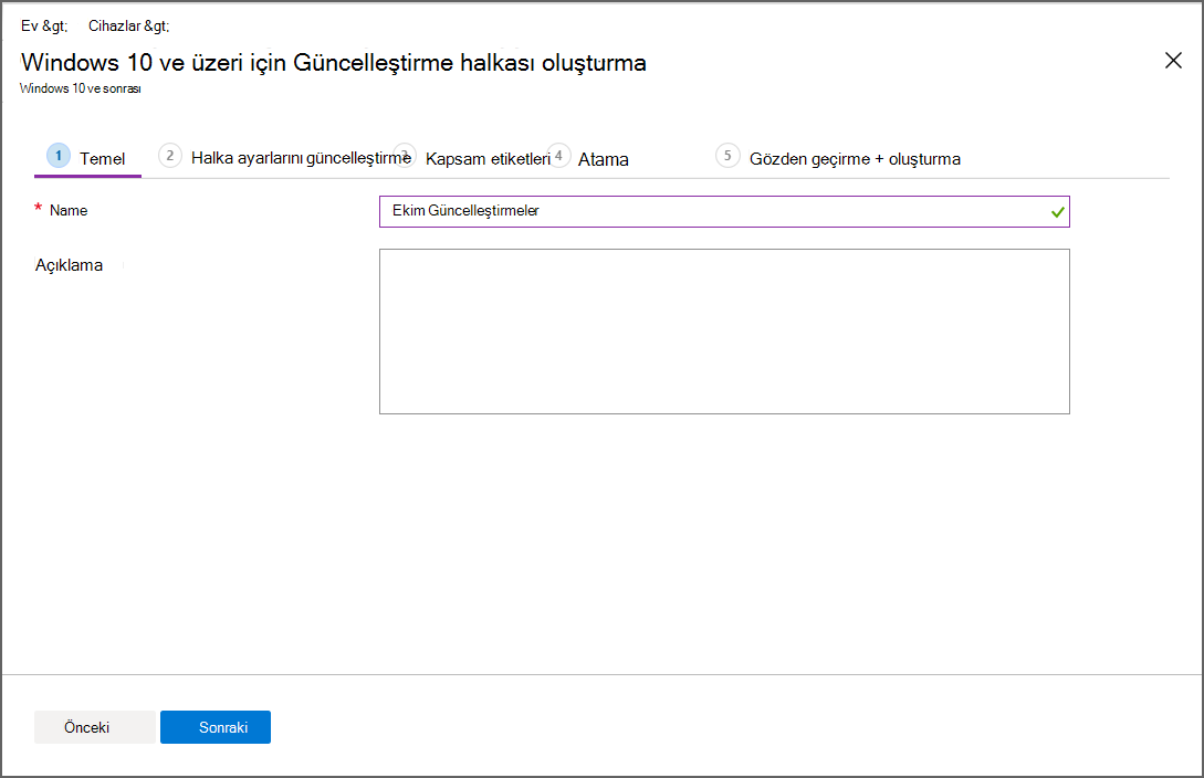 Güncelleştirme halkası oluşturma