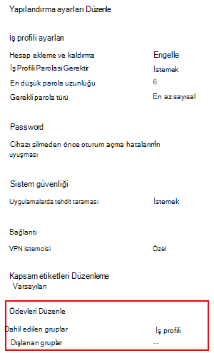 Profili Microsoft Intune'daki kullanıcılara ve gruplara dağıtmak için atamaların nasıl seçileceğini gösteren ekran görüntüsü.