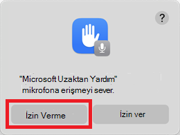 İzin Verme seçeneğini vurgulayan mikrofon izin istemi örneği