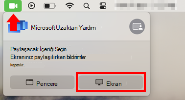 Microsoft Uzaktan Yardım için ekran paylaşımına izin veren macOS ekran paylaşımı iletişim kutusunun ekran görüntüsü