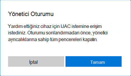 Windows'ta uzaktan yardım oturumu sırasında yükseltme desteğini etkinleştirme isteminin ekran görüntüsü.