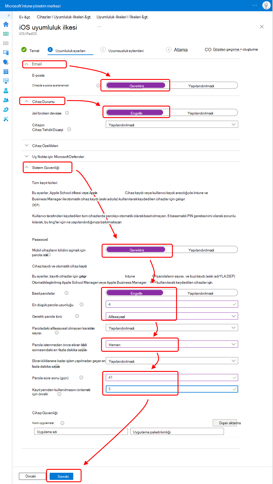 iOS uyumluluk ilkesinin yapılandırması.