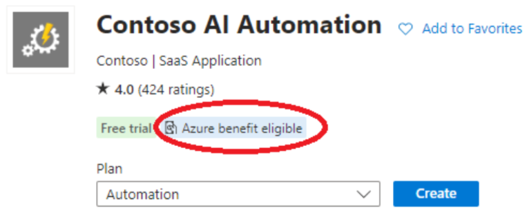 Yalnızca Azure avantajına uygun etiketi vurgulayan ekran görüntüsü.