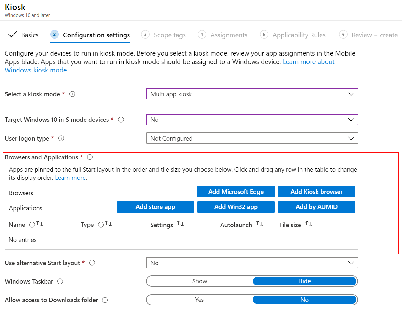 Microsoft Intune'da çoklu uygulama bilgi noktası profiline tarayıcılar veya uygulamalar ekleyin.