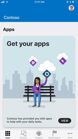Güncelleştirmeden sonra i O S / i Pad O S için Şirket Portalı uygulamasını gösteren ekran görüntüsü, Uygulamalar.