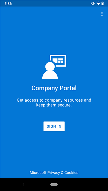Yeni Şirket Portalı oturum açma ekranı, oturum aç düğmesinin örnek görüntüsü.