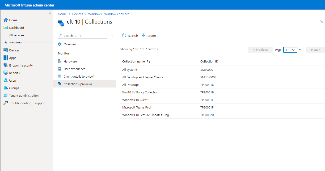 Microsoft Intune yönetim merkezinde istemci koleksiyonları