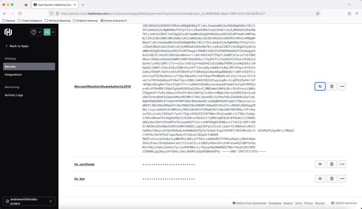 Hashicorp Vaults dashboard Secrets report page 2.