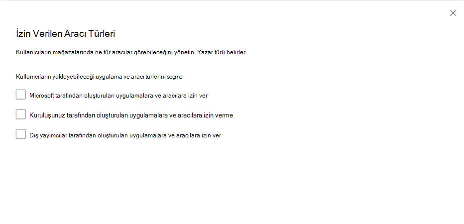 İzin verilen aracı türlerinin ekran görüntüsü.