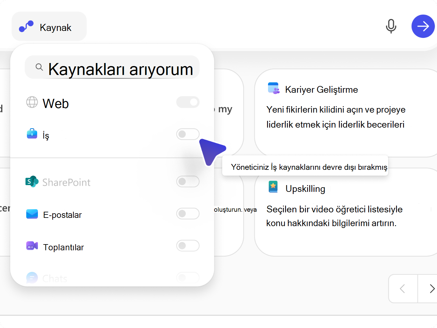 Gri görüntülenen Çalışma seçeneğini gösteren ekran görüntüsü.