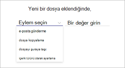 Eylem seç seçeneğinin vurgulandığı kural deyimi sayfasının ekran görüntüsü.
