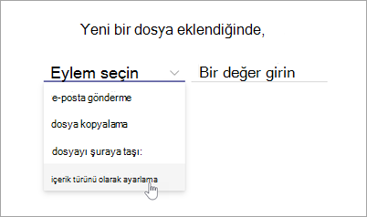 Eylem seç seçeneğinin vurgulandığı kural deyimi sayfasının ekran görüntüsü.