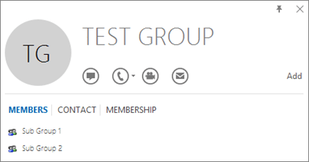 Outlook kişi kartının Üyeler sekmesi.