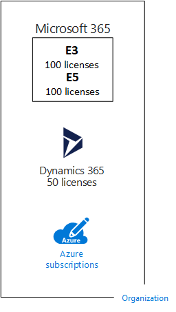 Microsoft'nin SaaS tabanlı bulut teklifleri için abonelikler içinde birden çok lisans örneği.