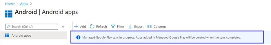 Microsoft Defender 365 portalındaki Android uygulamaları sayfasındaki uygulama eşitleme durumu bölmesi