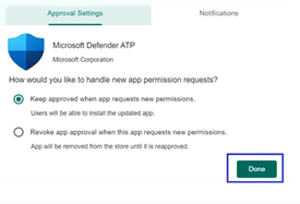 Microsoft Defender 365 portalındaki onay ayarları yapılandırma tamamlama sayfası