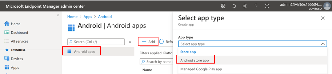 Microsoft Intune yönetim merkezi portalındaki Android mağazası uygulaması ekle bölmesi