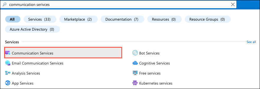 Azure portalında ACS