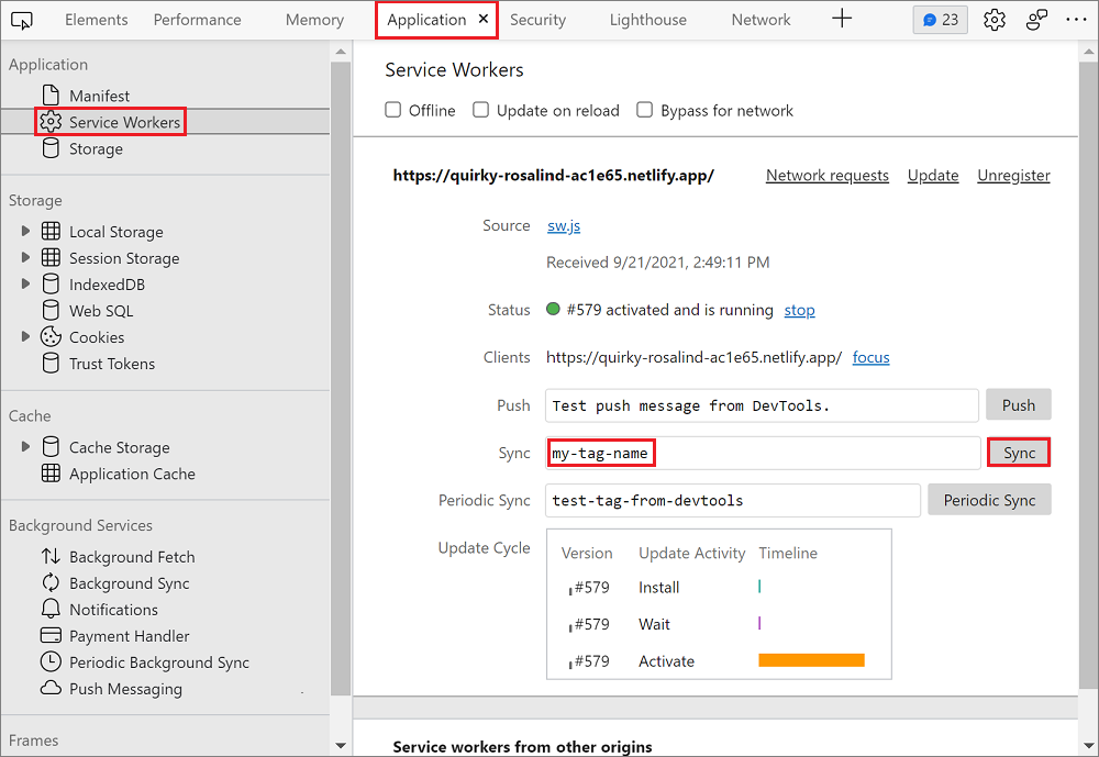 Simulate a background sync in the Application panel