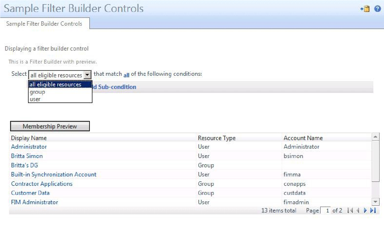 UocFilterBuilder control