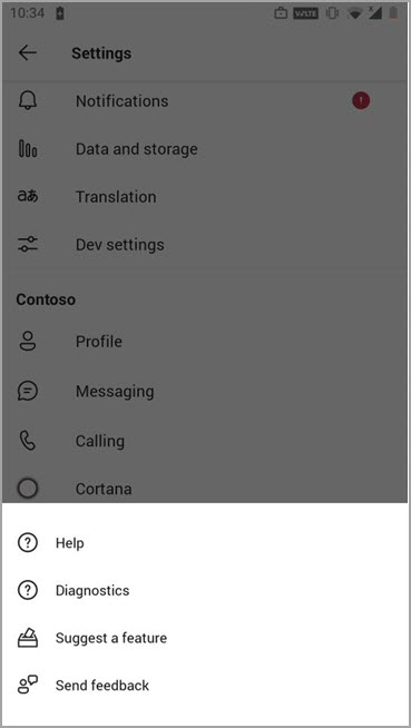 Give feedback option in Teams on mobile