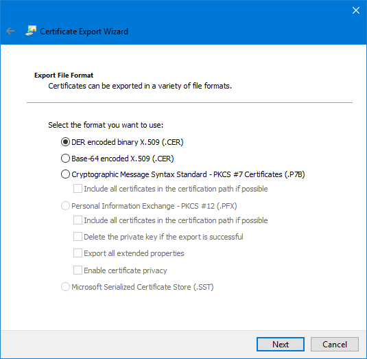 Certificate Export Wizard