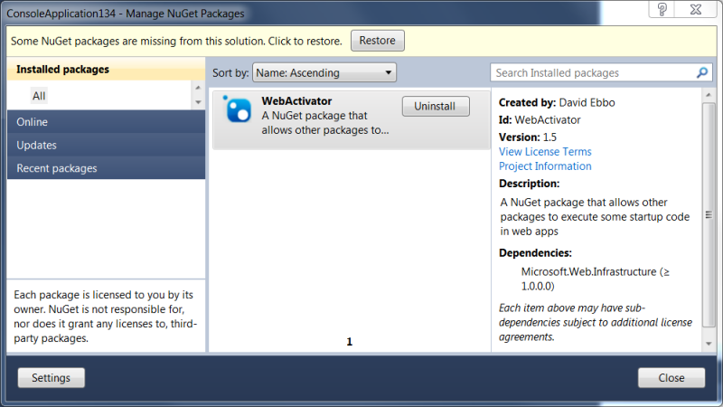 İletişim kutusundaki Paket geri yükleme düğmesi