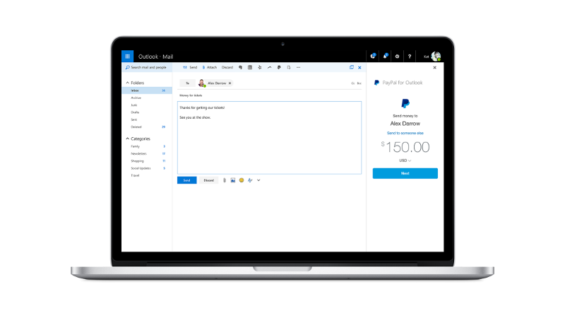 The PayPal add-in loaded on a laptop.