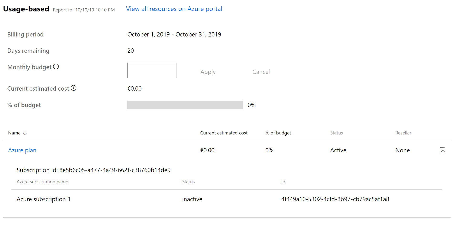 View list of Azure subscriptions.