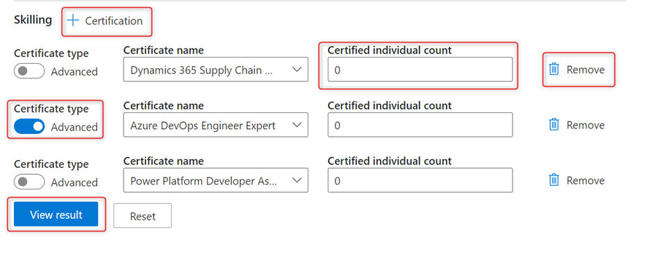 Screenshot showing customer certification details.