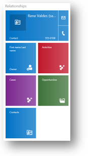 Tabletler için Dynamics 365 ilişkileri paneli.