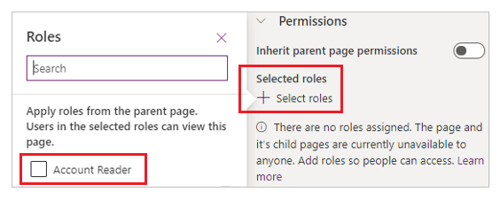 Alt sayfa için benzersiz izinler.