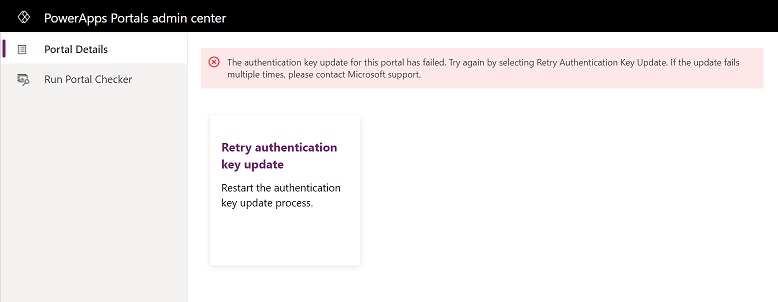 Portal kimlik doğrulama anahtarını güncelleştirmeyi yeniden deneme.