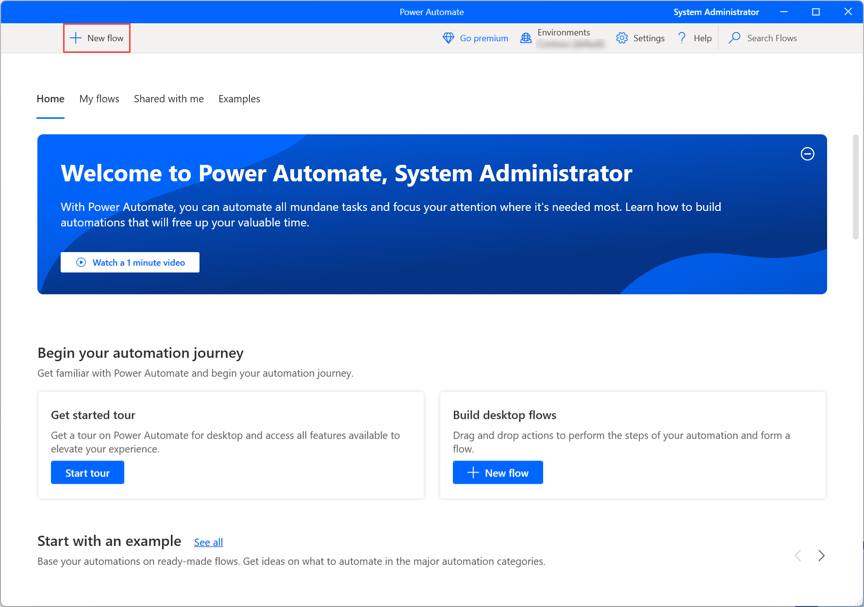 Konsoldaki Yeni akış düğmesinin ekran görüntüsü.